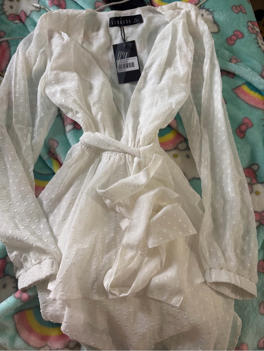 Lioness White Textured Wrap dress